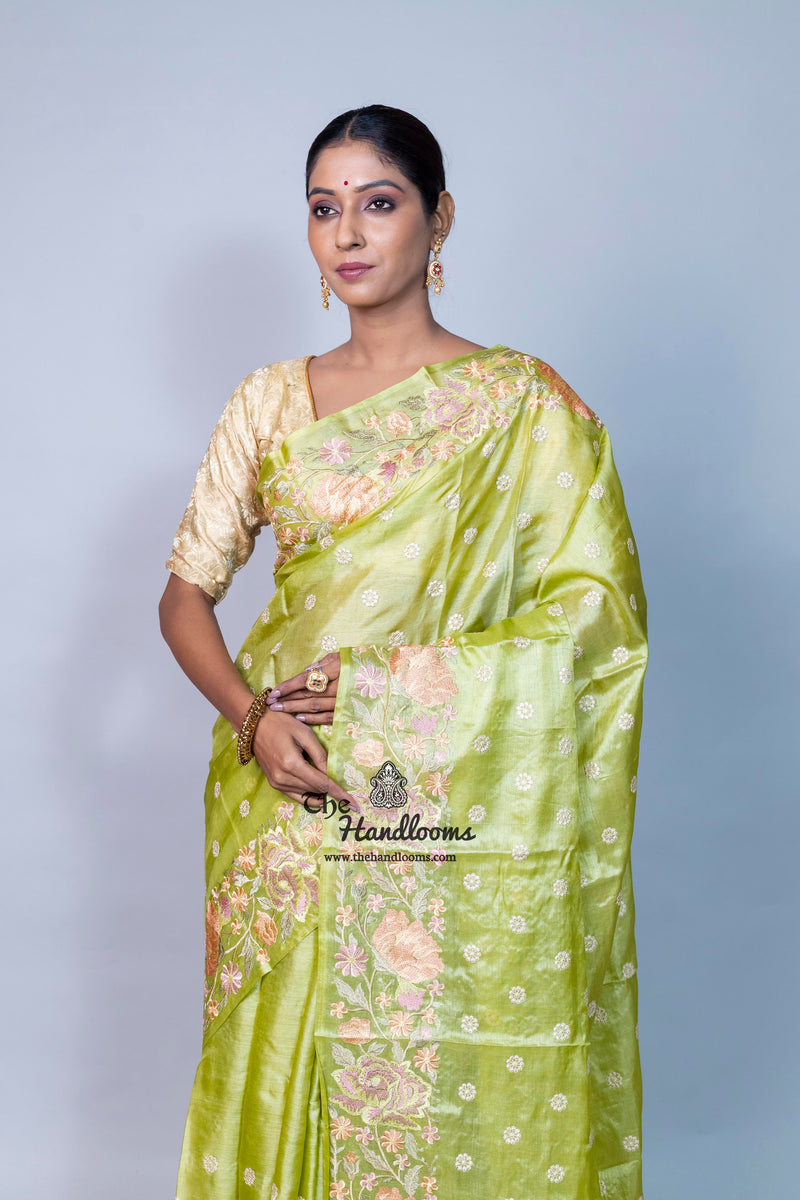 Tussar Silk Handloom Banarasi Saree With Chikankari