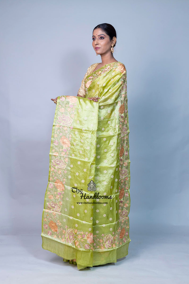 Tussar Silk Handloom Banarasi Saree With Chikankari
