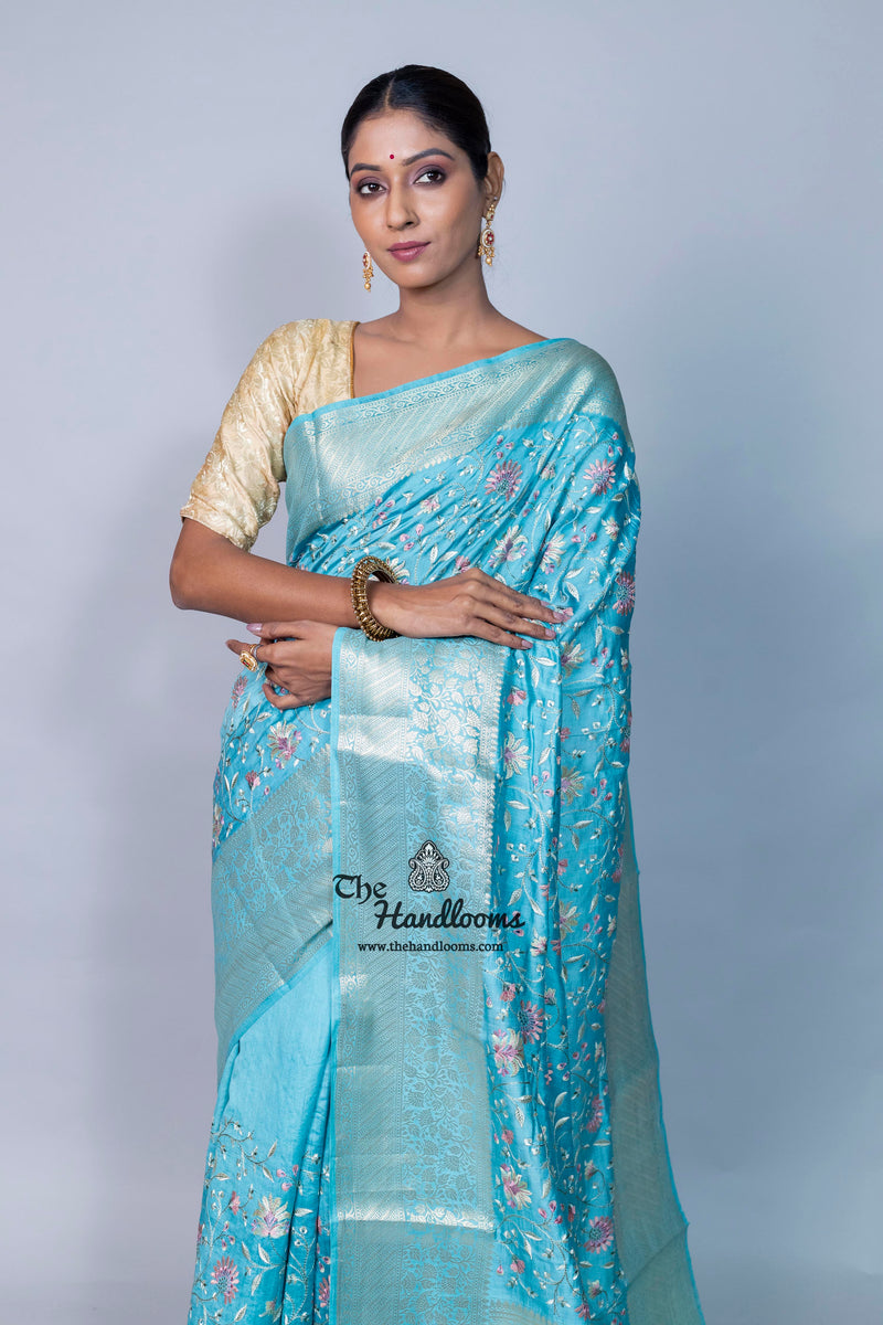 Pure Chiniya Silk Handloom Banarasi Saree with Chikankari