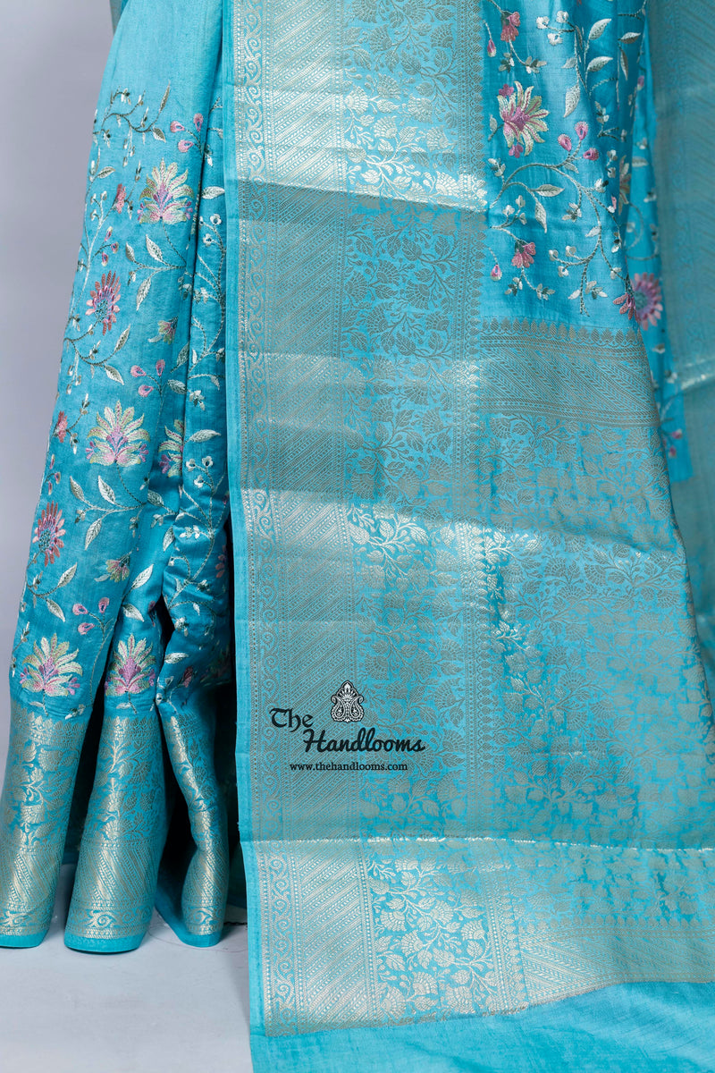 Pure Chiniya Silk Handloom Banarasi Saree with Chikankari