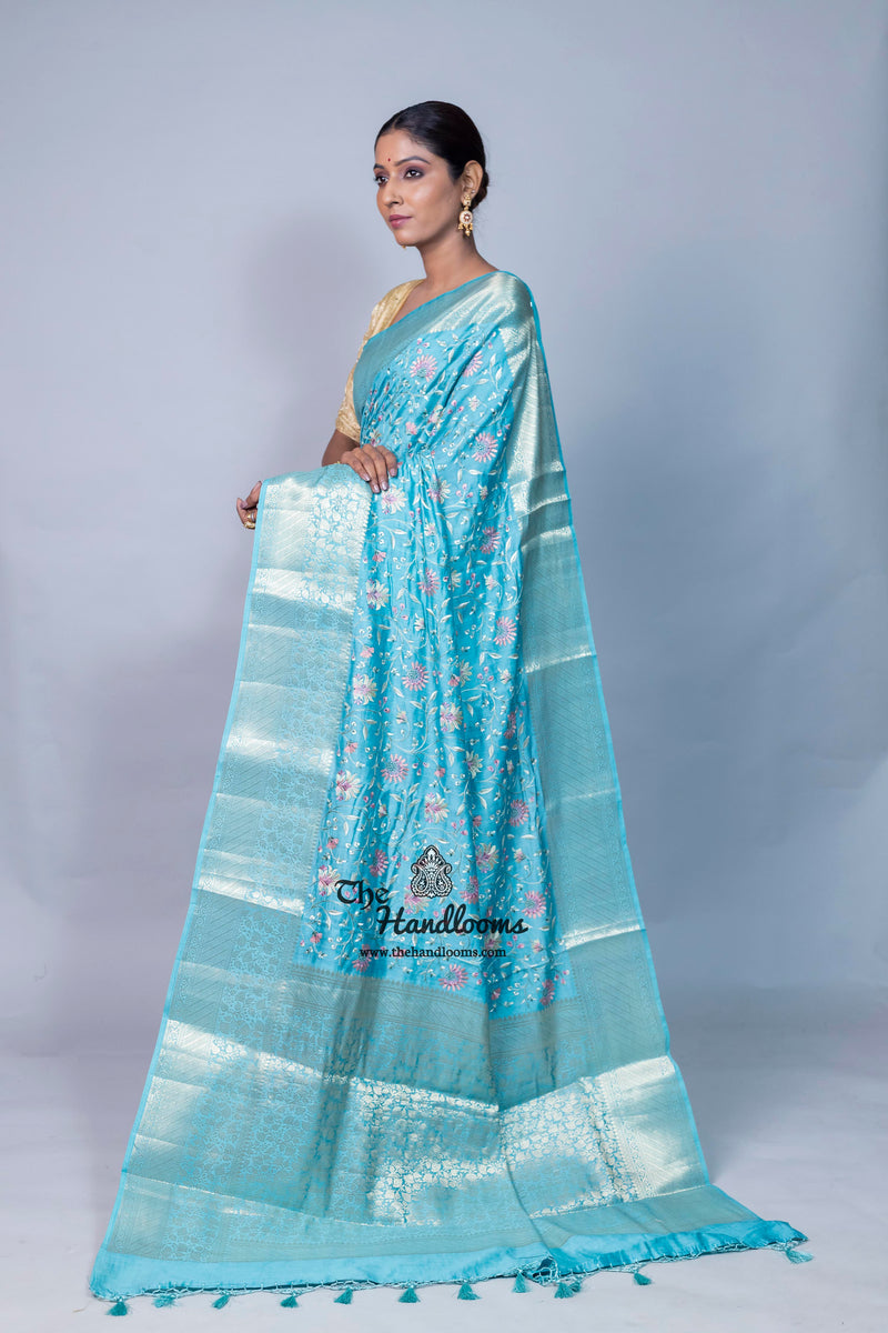 Pure Chiniya Silk Handloom Banarasi Saree with Chikankari