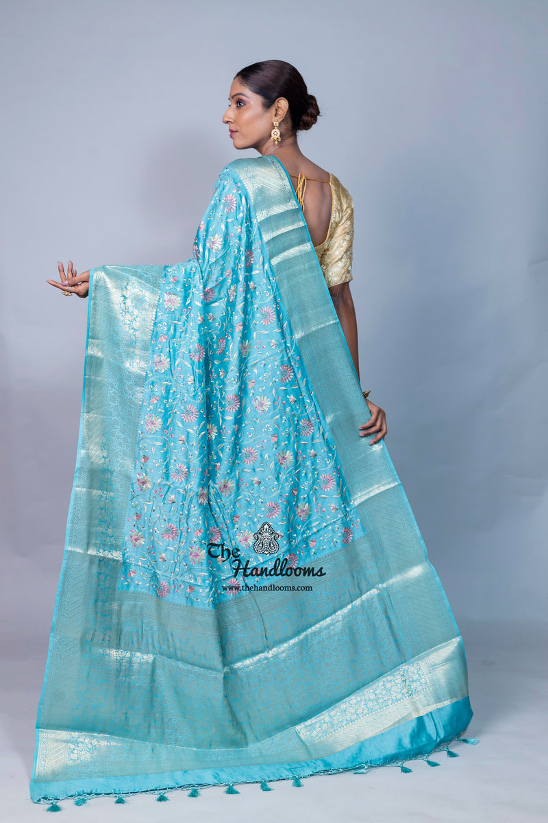 Pure Chiniya Silk Handloom Banarasi Saree with Chikankari