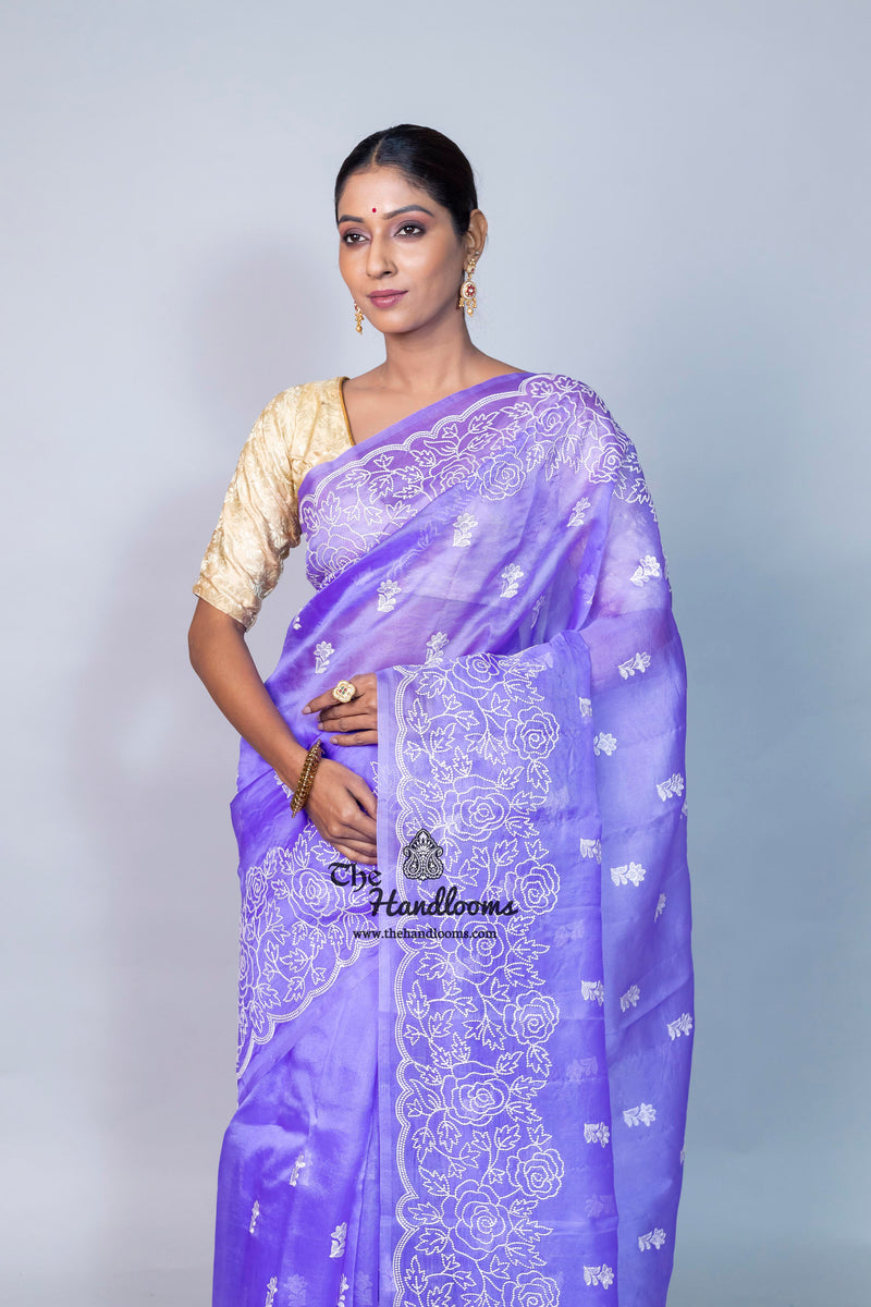 Pure Organza Chikankari Handloom Banarasi Saree
