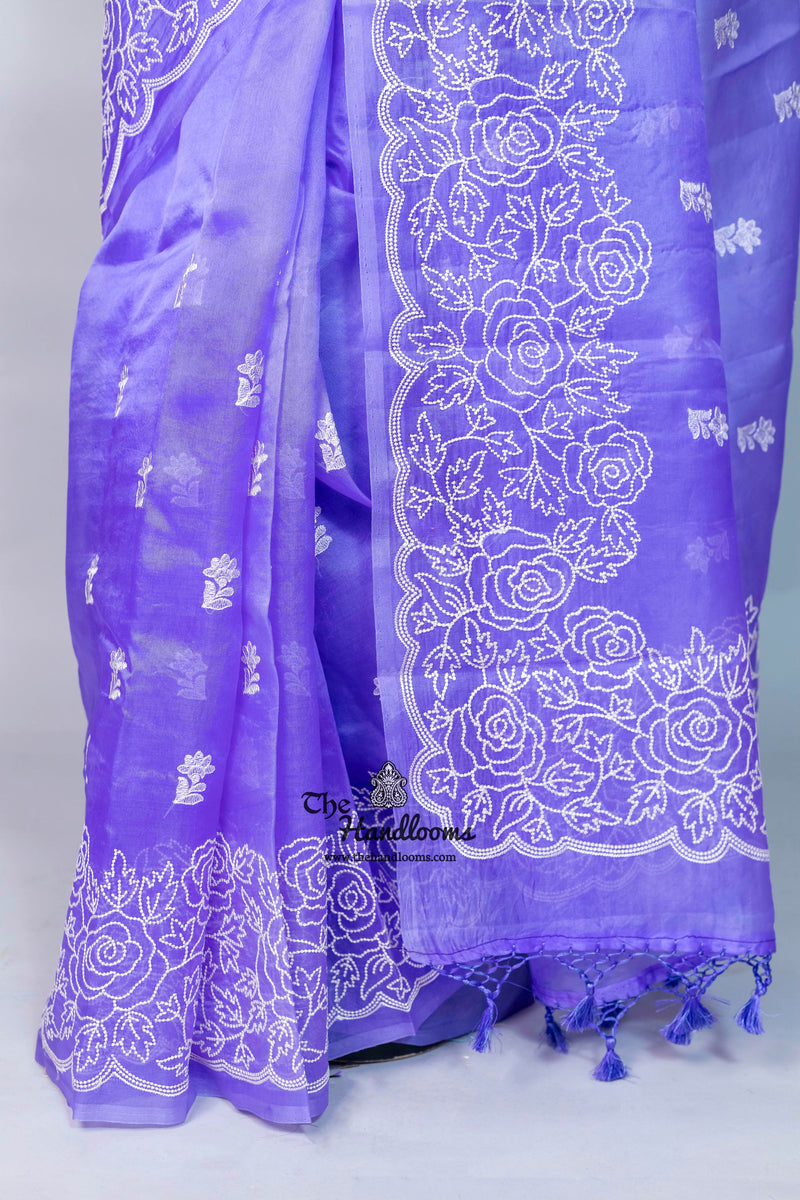 Pure Organza Chikankari Handloom Banarasi Saree