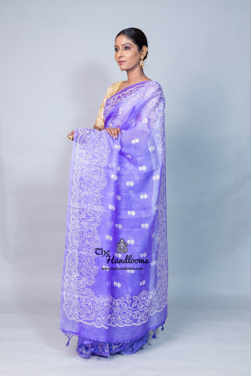 Pure Organza Chikankari Handloom Banarasi Saree