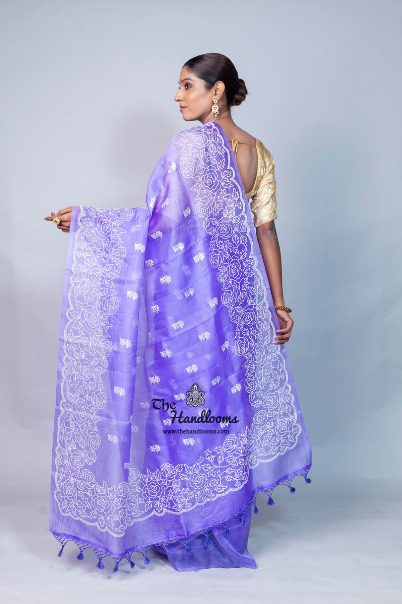 Pure Organza Chikankari Handloom Banarasi Saree