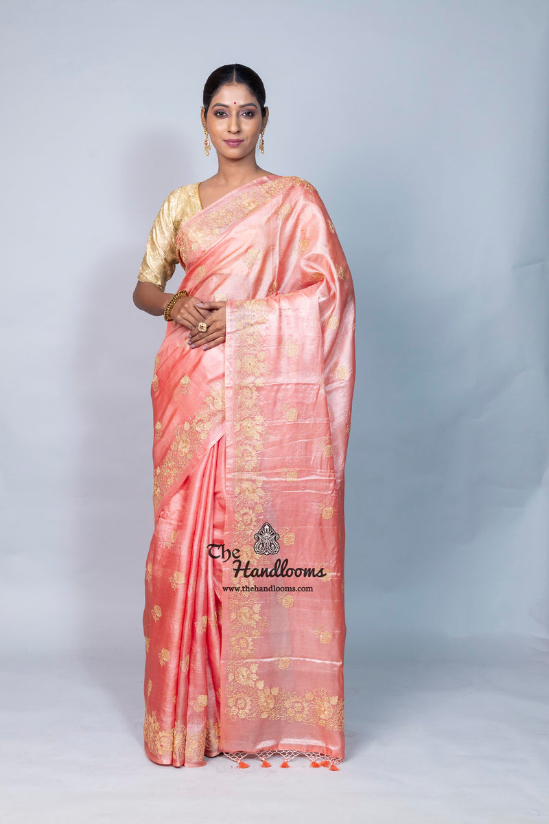 Tussar Silk Handloom Banarasi Saree With Chikankari