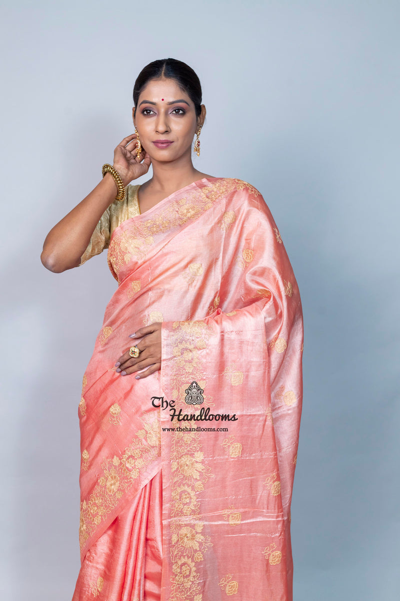Tussar Silk Handloom Banarasi Saree With Chikankari