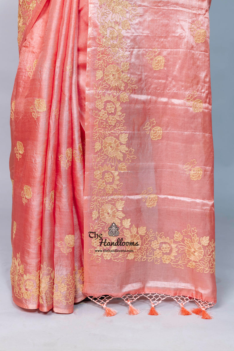 Tussar Silk Handloom Banarasi Saree With Chikankari