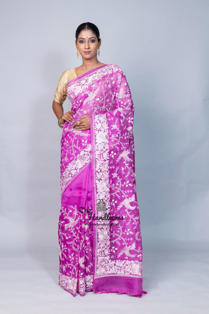 Pure Organza Chikankari Handloom Banarasi Saree