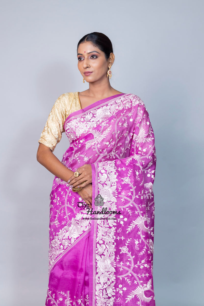 Pure Organza Chikankari Handloom Banarasi Saree