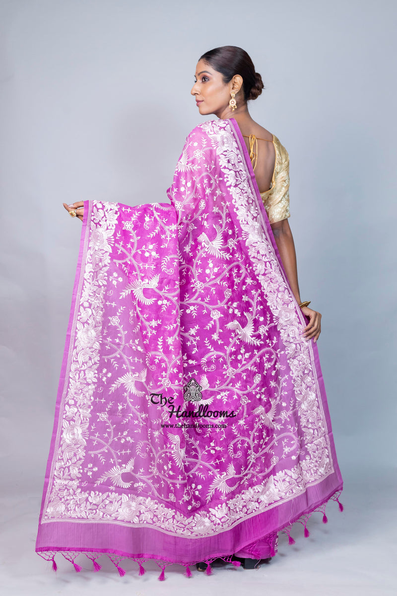 Pure Organza Chikankari Handloom Banarasi Saree