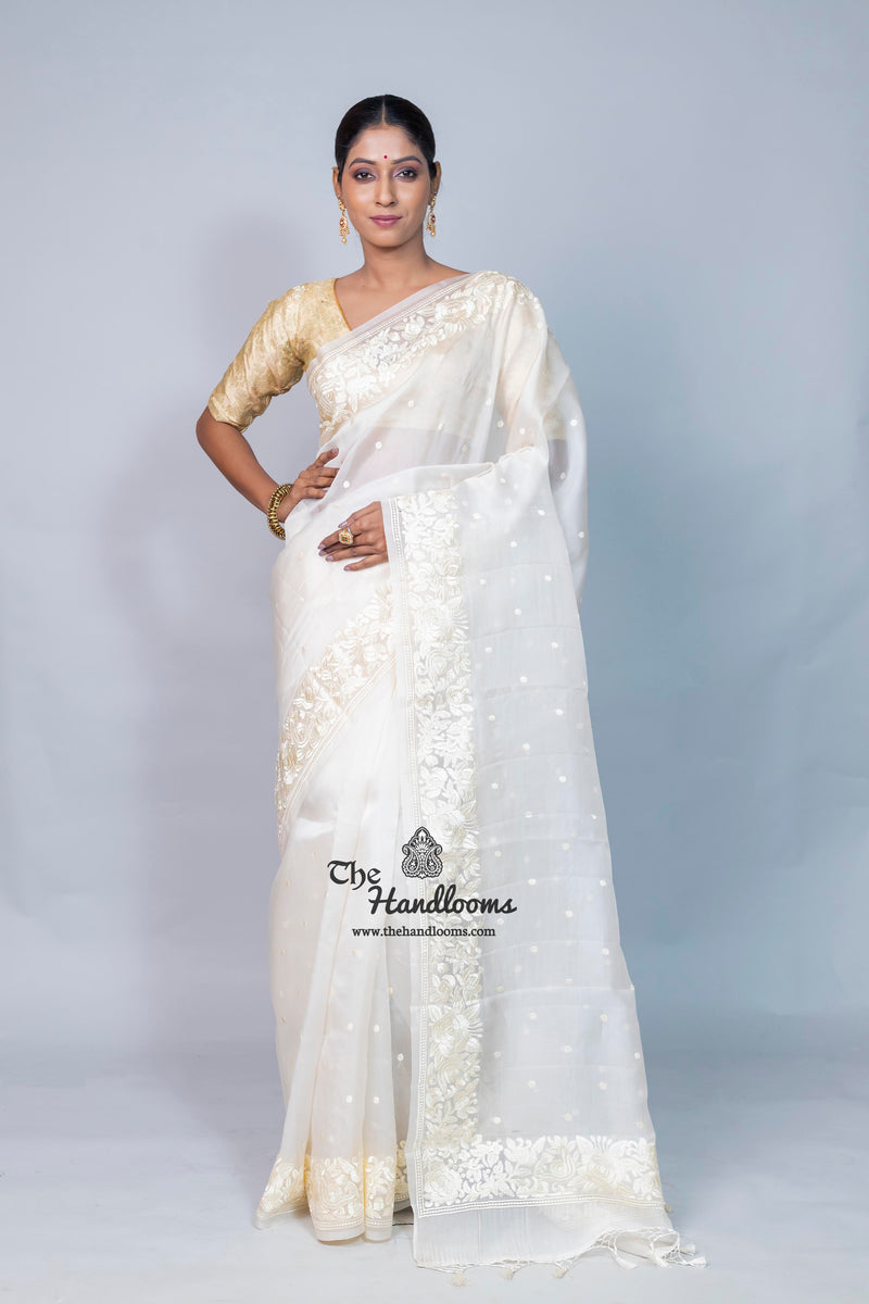 Pure Organza Chikankari Handloom Banarasi Saree