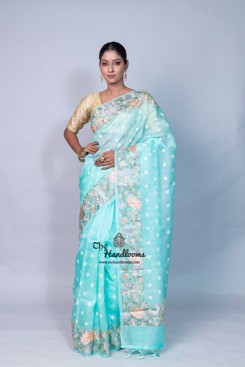 Pure Organza Chikankari Handloom Banarasi Saree