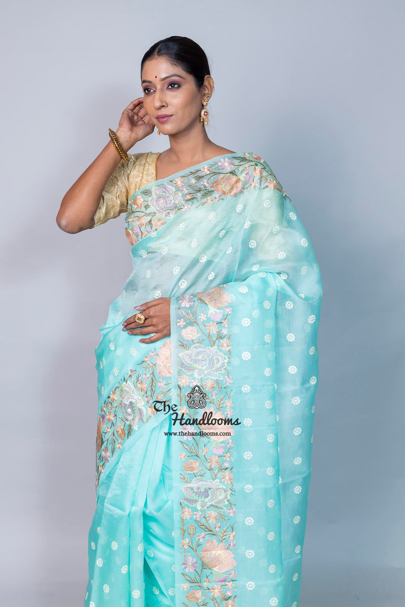 Pure Organza Chikankari Handloom Banarasi Saree