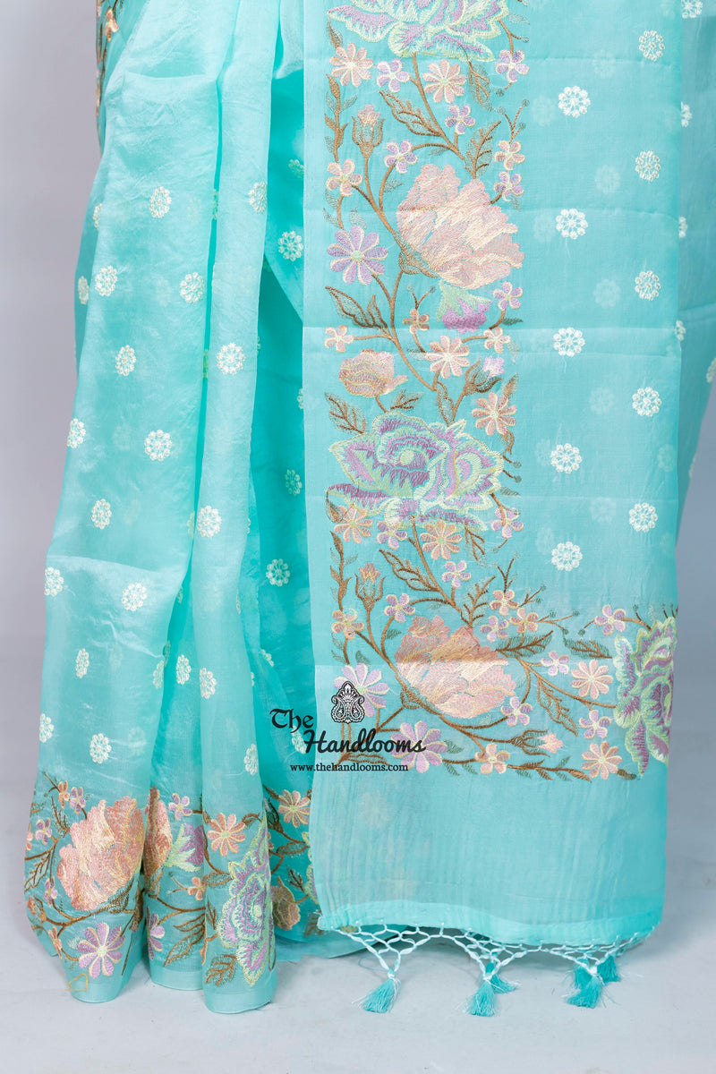 Pure Organza Chikankari Handloom Banarasi Saree