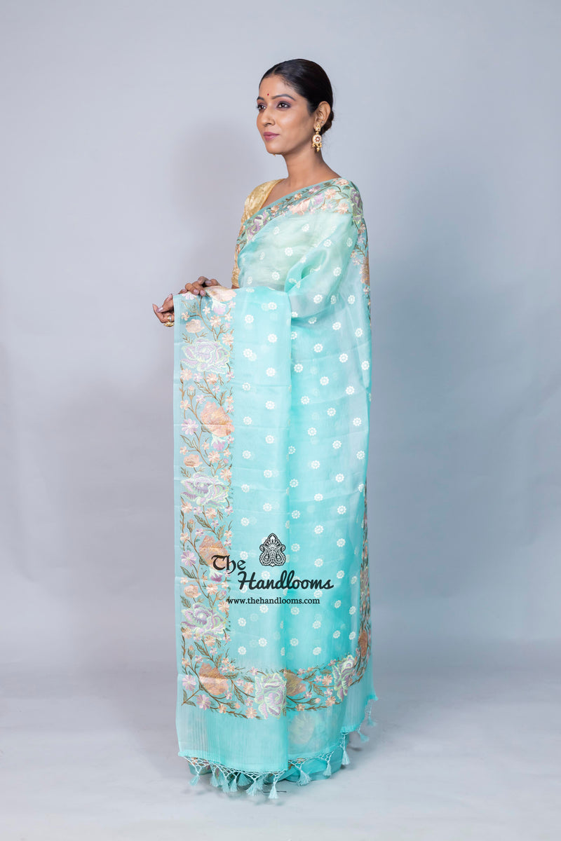 Pure Organza Chikankari Handloom Banarasi Saree