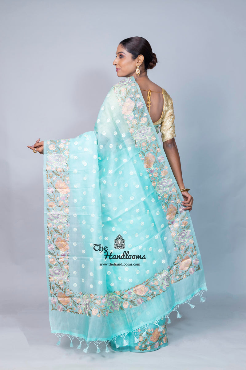 Pure Organza Chikankari Handloom Banarasi Saree