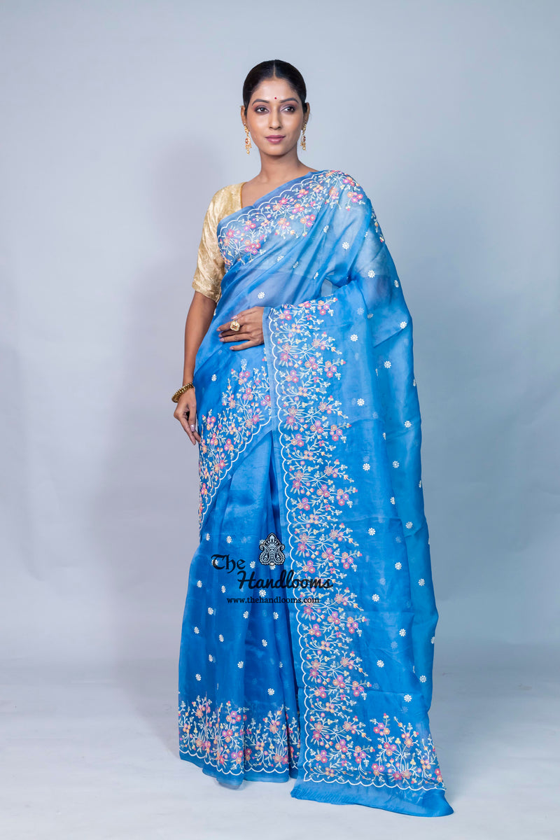 Pure Organza Chikankari Handloom Banarasi Saree