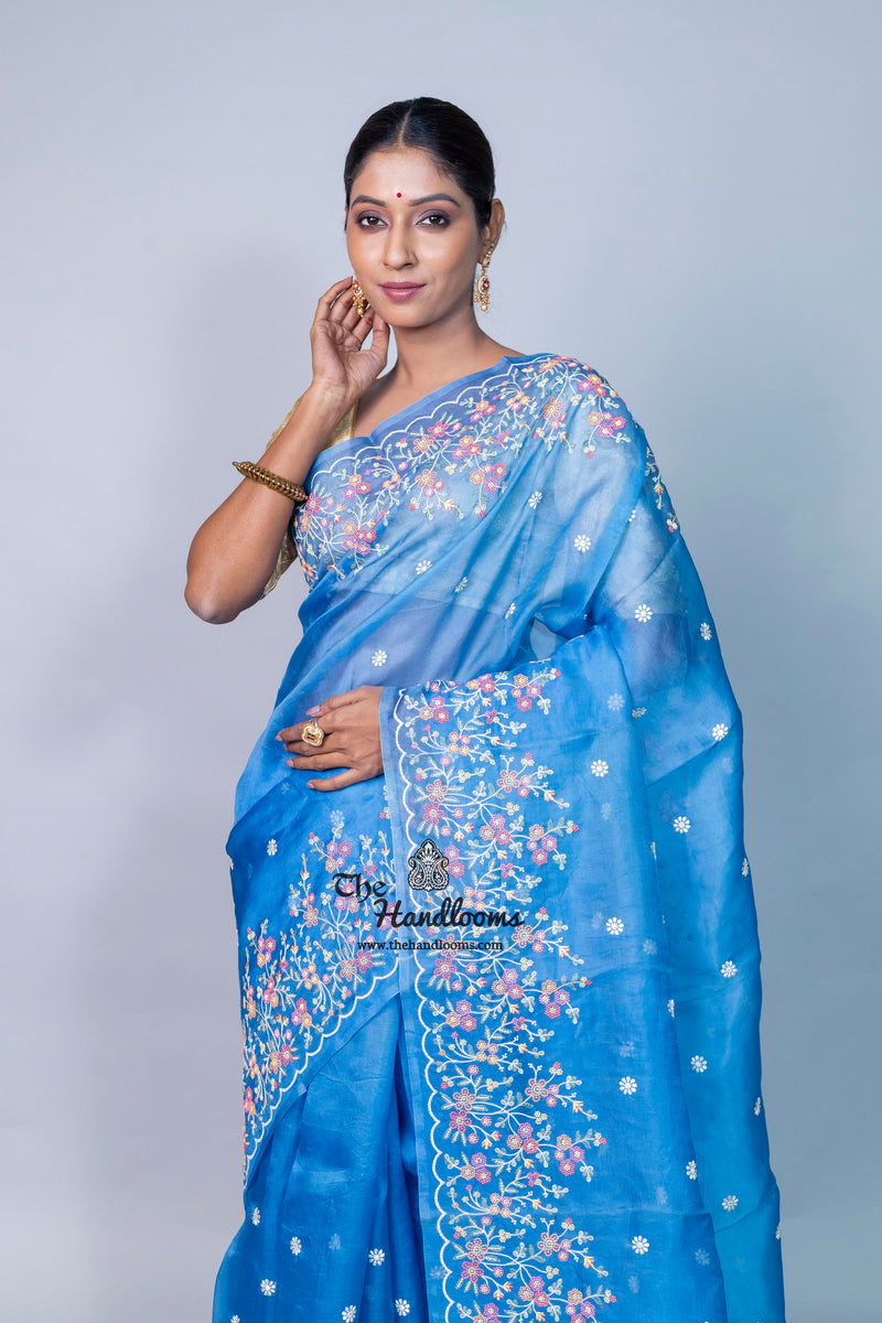 Pure Organza Chikankari Handloom Banarasi Saree