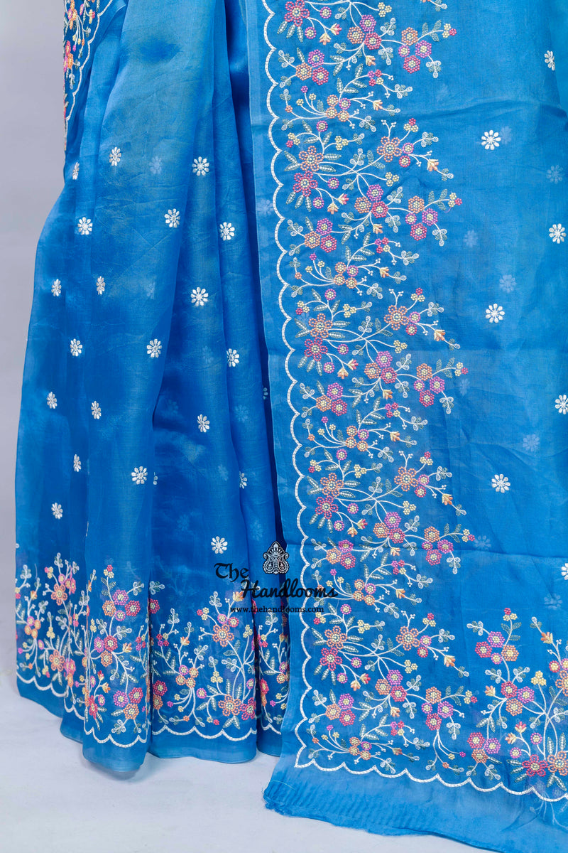 Pure Organza Chikankari Handloom Banarasi Saree