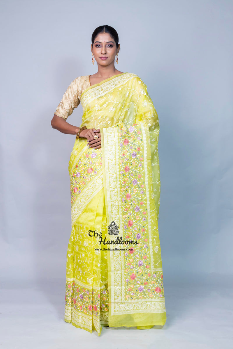Pure Organza Chikankari Handloom Banarasi Saree