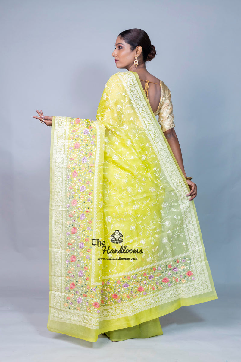 Pure Organza Chikankari Handloom Banarasi Saree