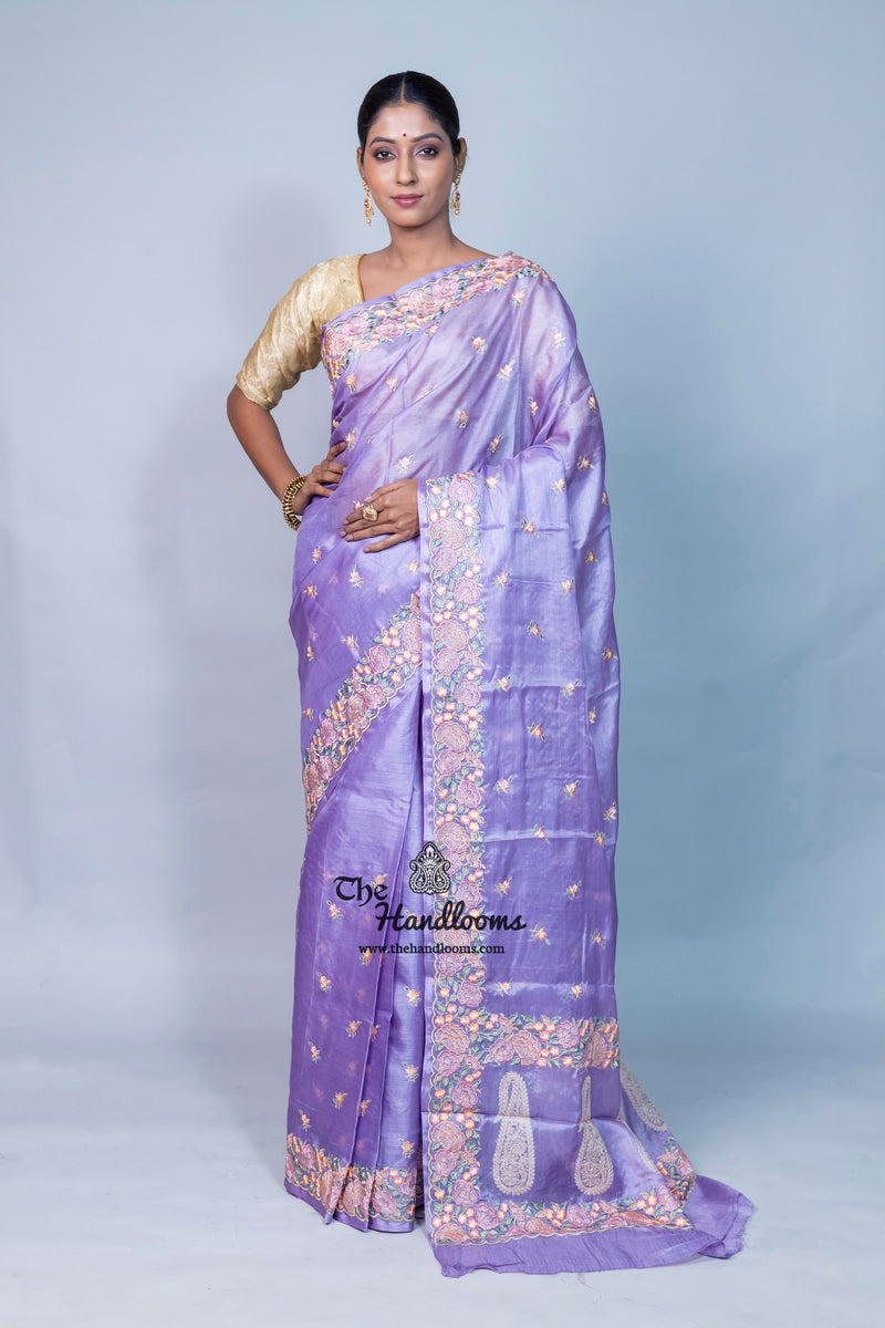Tussar Silk Handloom Banarasi Saree With Chikankari