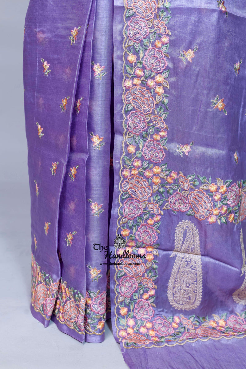 Tussar Silk Handloom Banarasi Saree With Chikankari