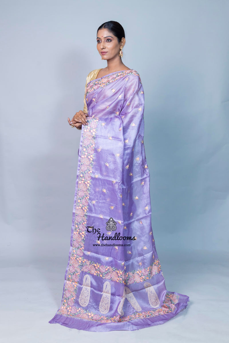 Tussar Silk Handloom Banarasi Saree With Chikankari