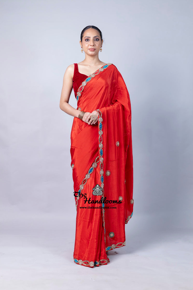 Pure Crepe Silk Handloom Banarasi Saree with Handwork
