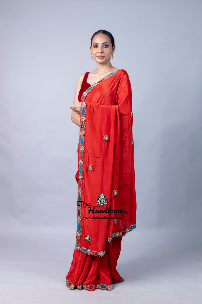 Pure Crepe Silk Handloom Banarasi Saree with Handwork