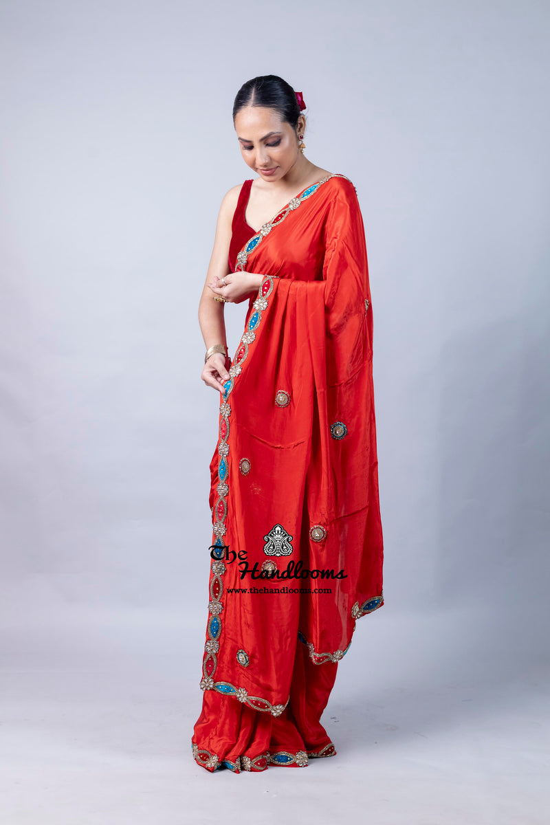 Pure Crepe Silk Handloom Banarasi Saree with Handwork