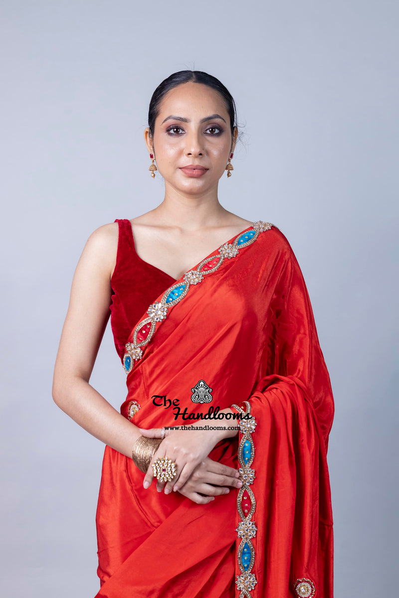 Pure Crepe Silk Handloom Banarasi Saree with Handwork