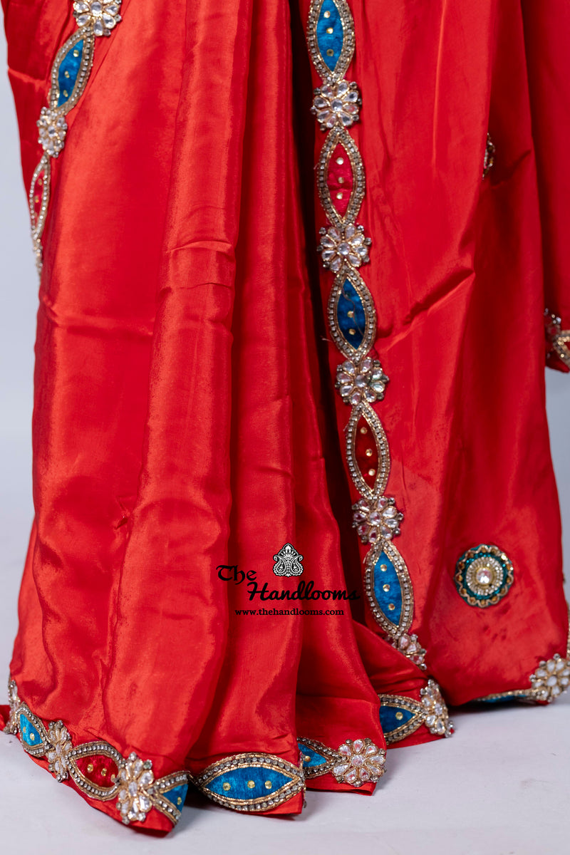 Pure Crepe Silk Handloom Banarasi Saree with Handwork