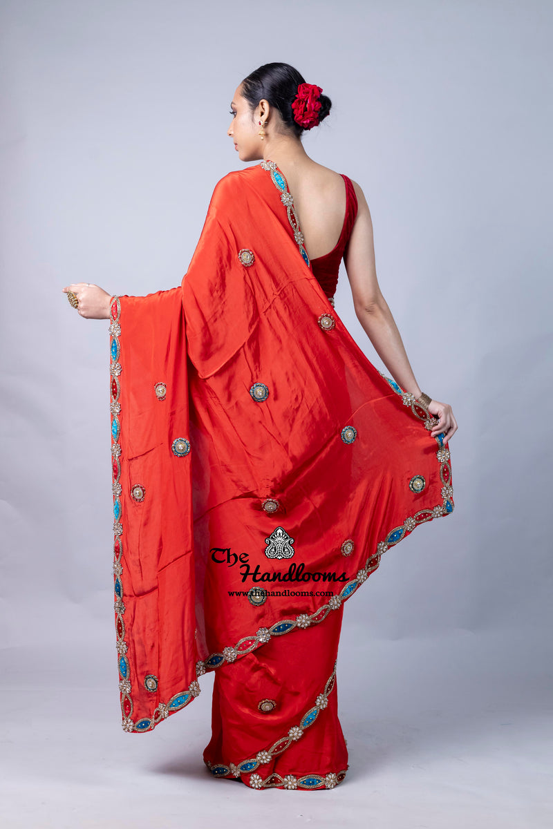 Pure Crepe Silk Handloom Banarasi Saree with Handwork