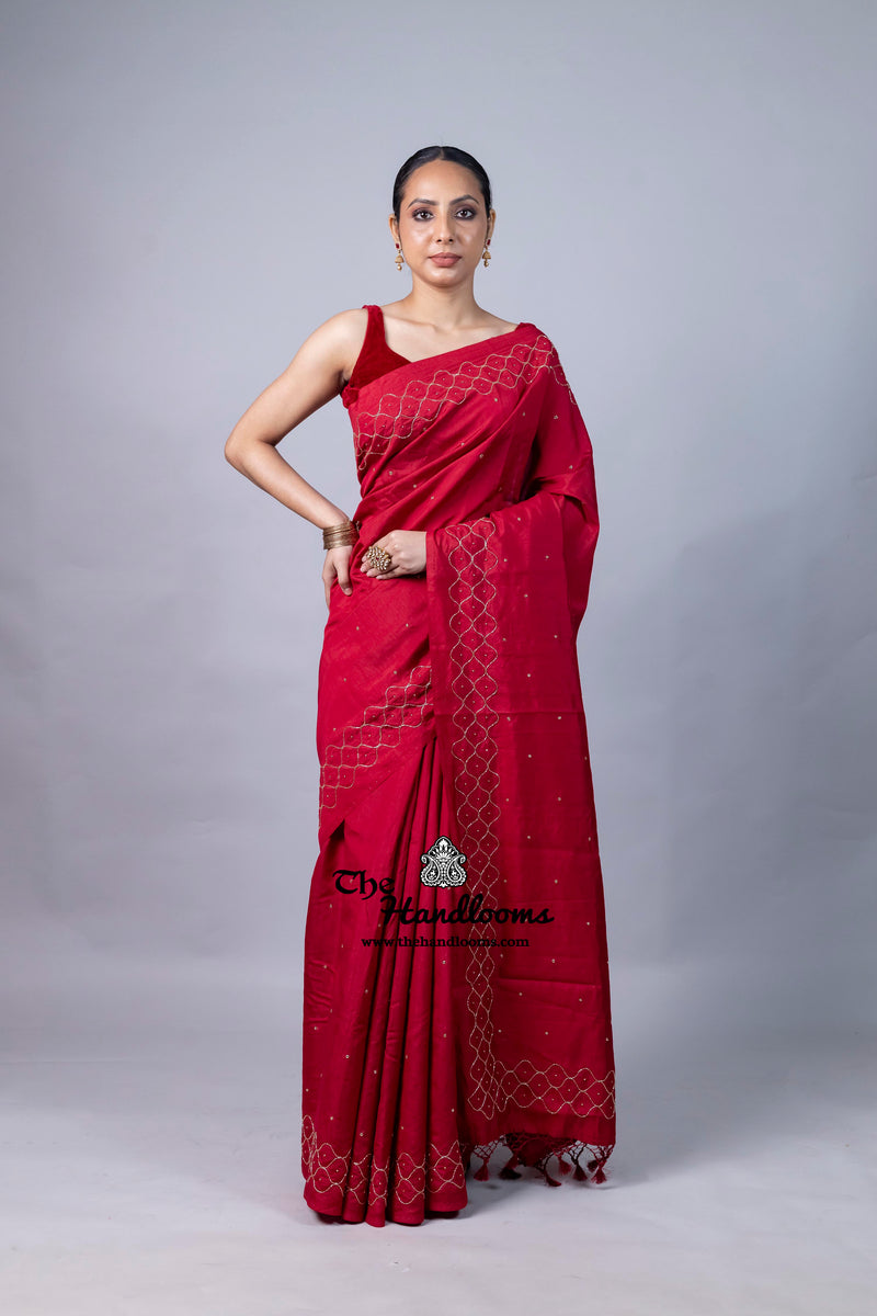 Pure Moonga Georgette Handloom Banarasi Saree With Handwork