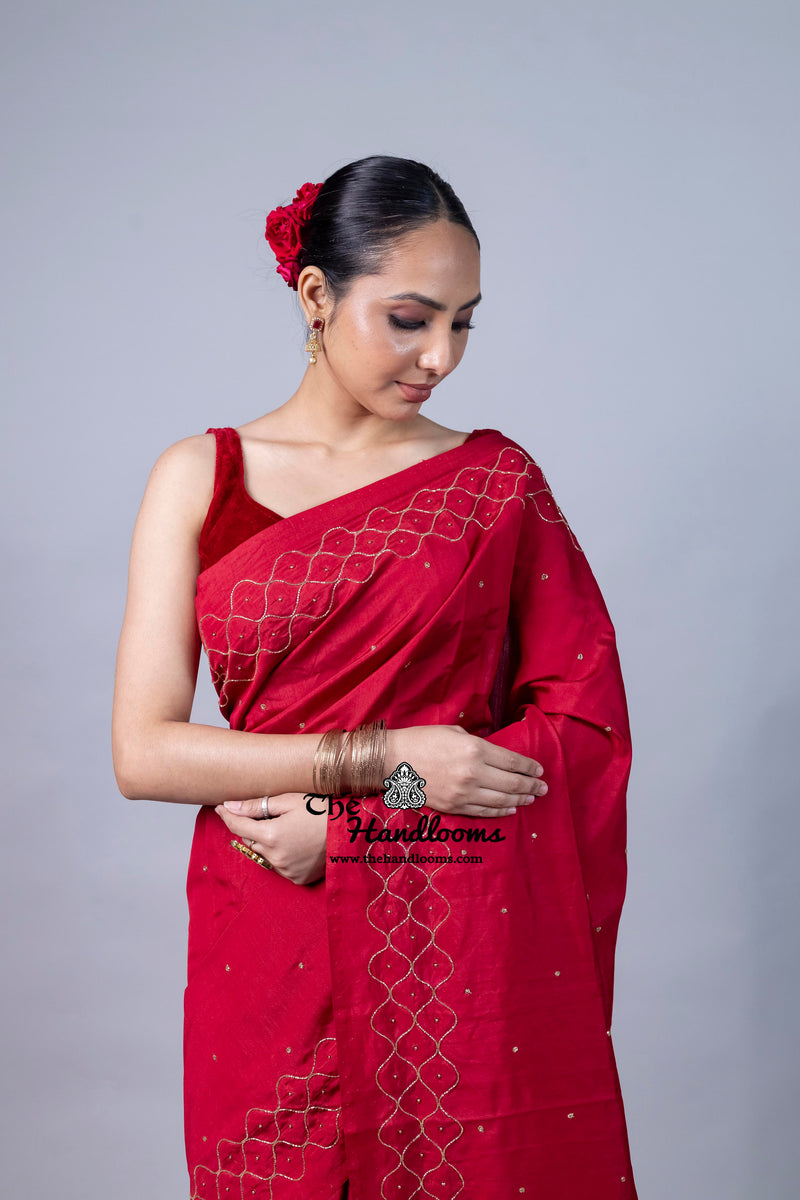 Pure Moonga Georgette Handloom Banarasi Saree With Handwork