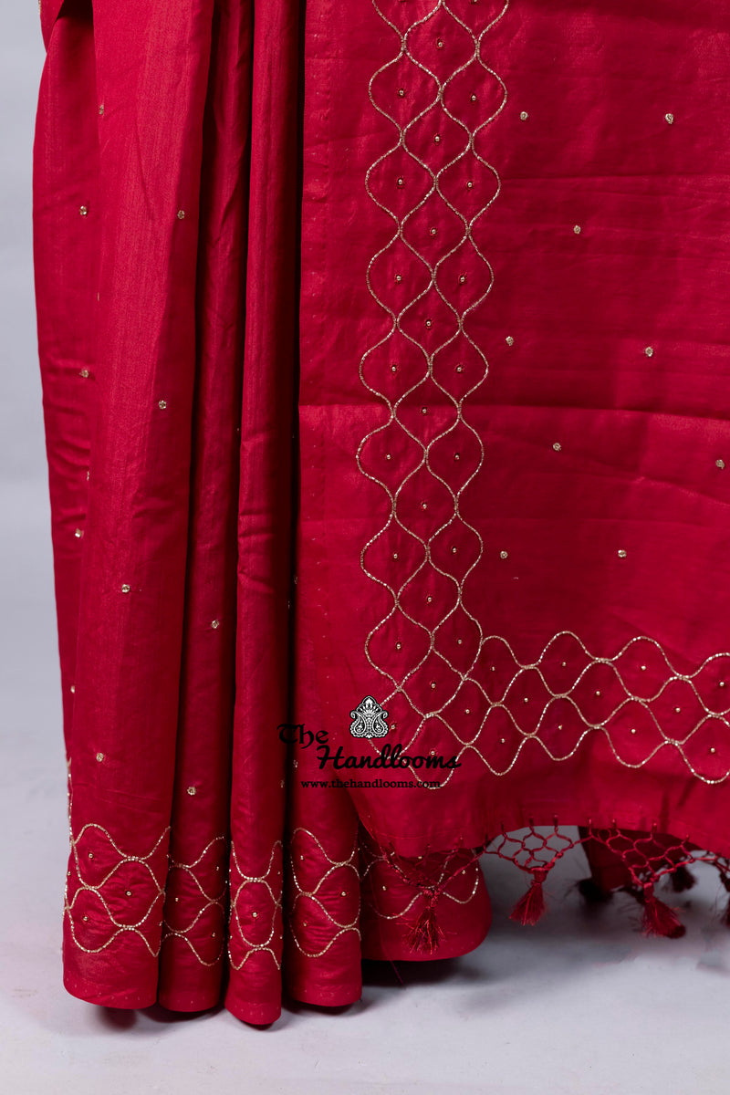Pure Moonga Georgette Handloom Banarasi Saree With Handwork