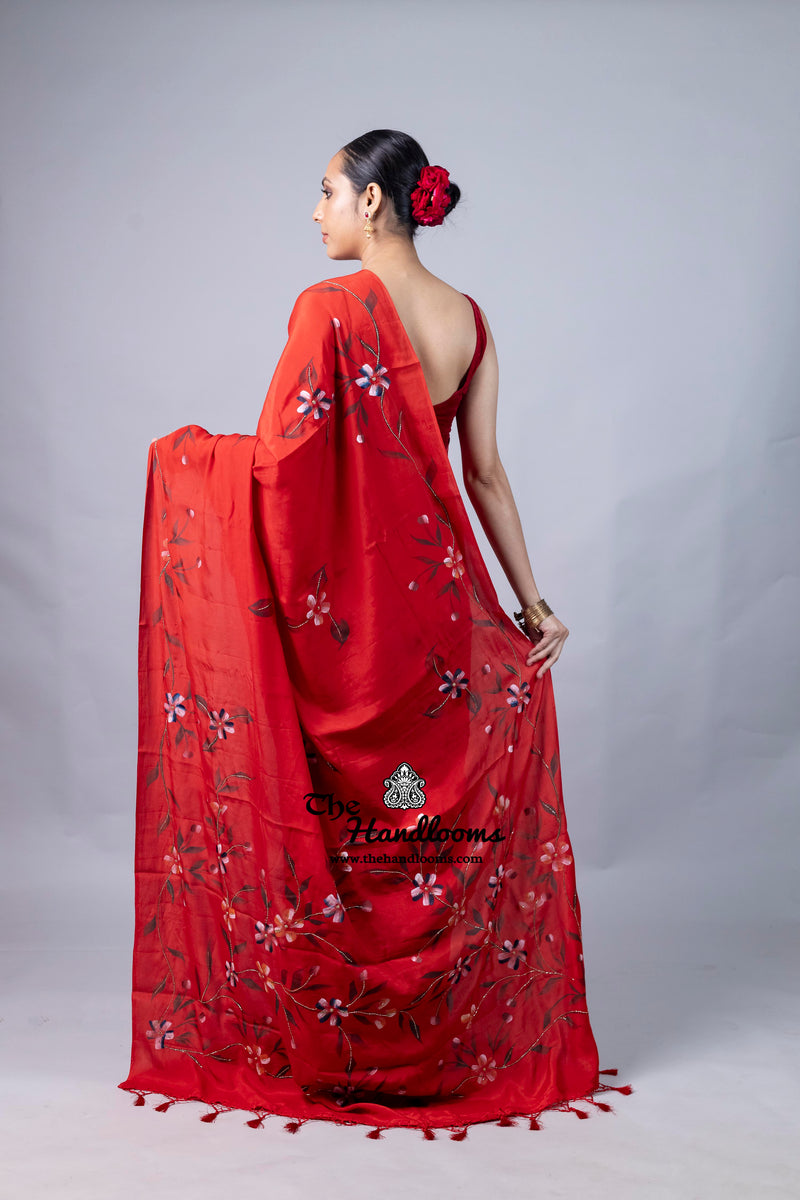 Pure Silk Handloom Banarasi Saree - Handwork Handbrush