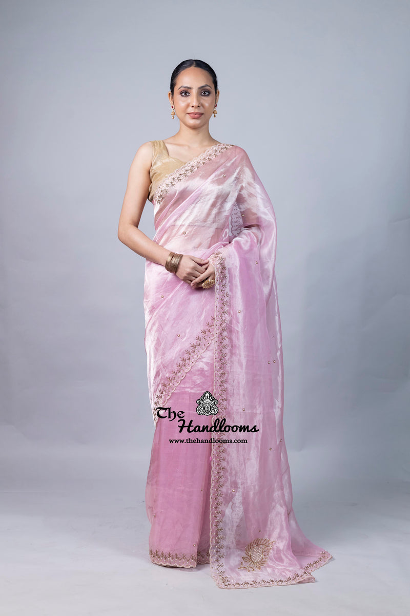 Pure Kora Tissue Handloom Banarasi Saree - Handwork