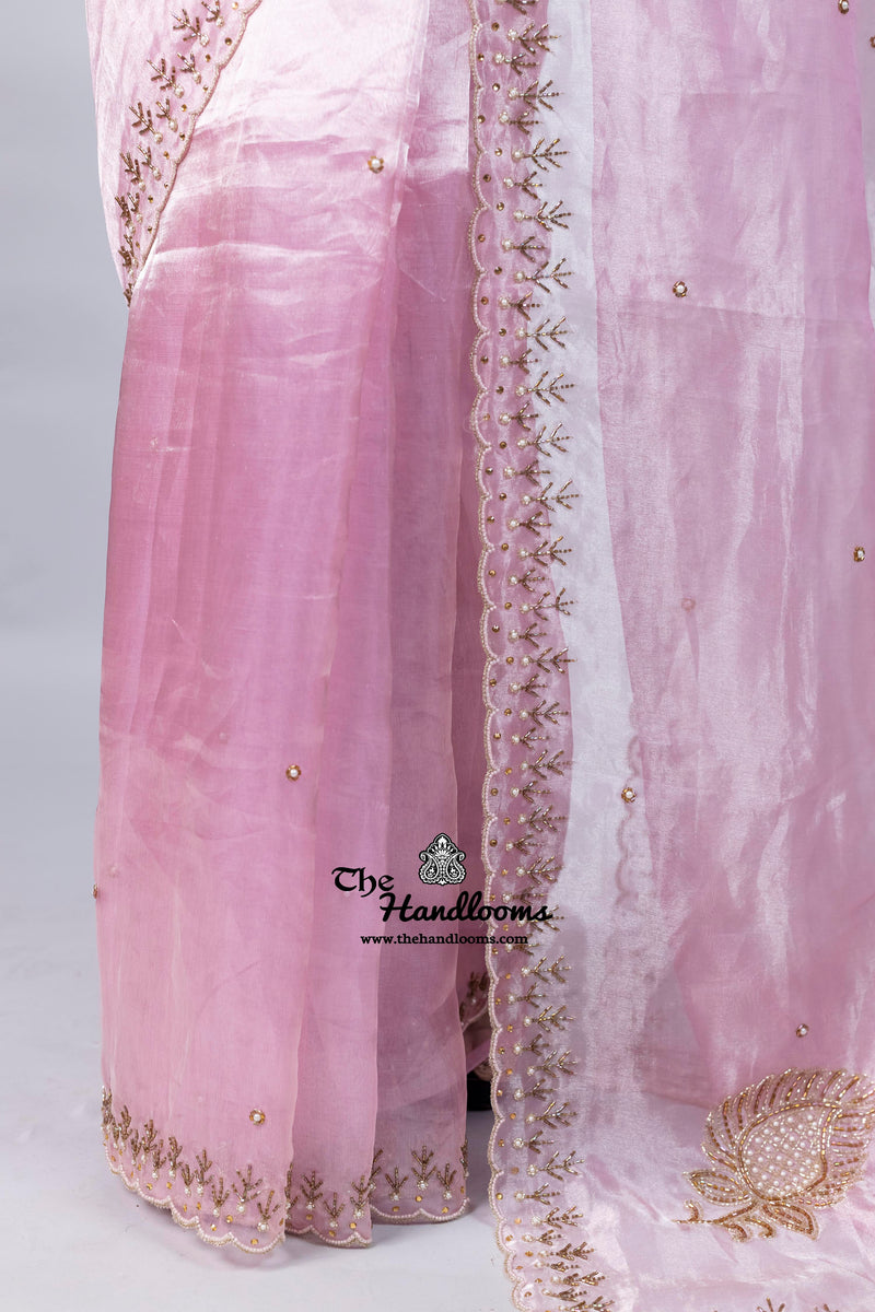 Pure Kora Tissue Handloom Banarasi Saree - Handwork