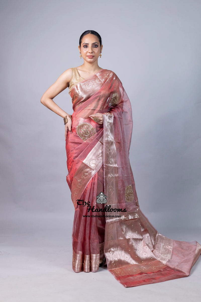Pure Kora Tissue Handloom Banarasi Saree - Handwork