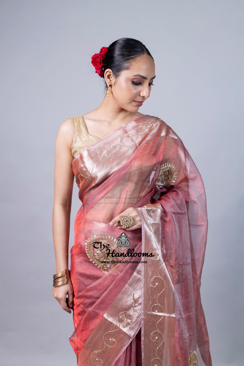 Pure Kora Tissue Handloom Banarasi Saree - Handwork