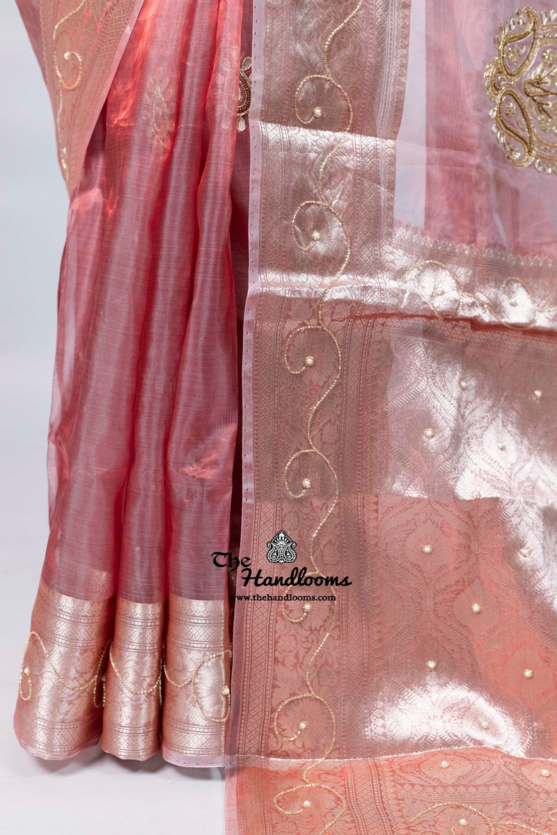 Pure Kora Tissue Handloom Banarasi Saree - Handwork