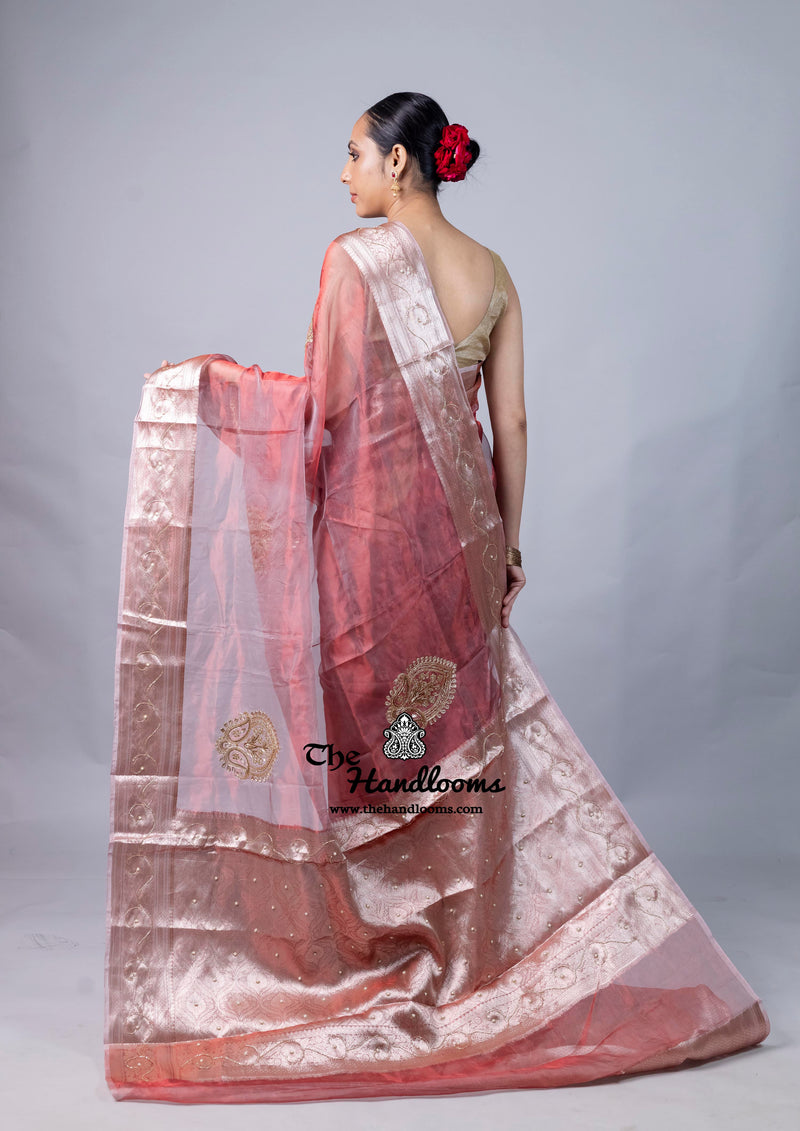 Pure Kora Tissue Handloom Banarasi Saree - Handwork