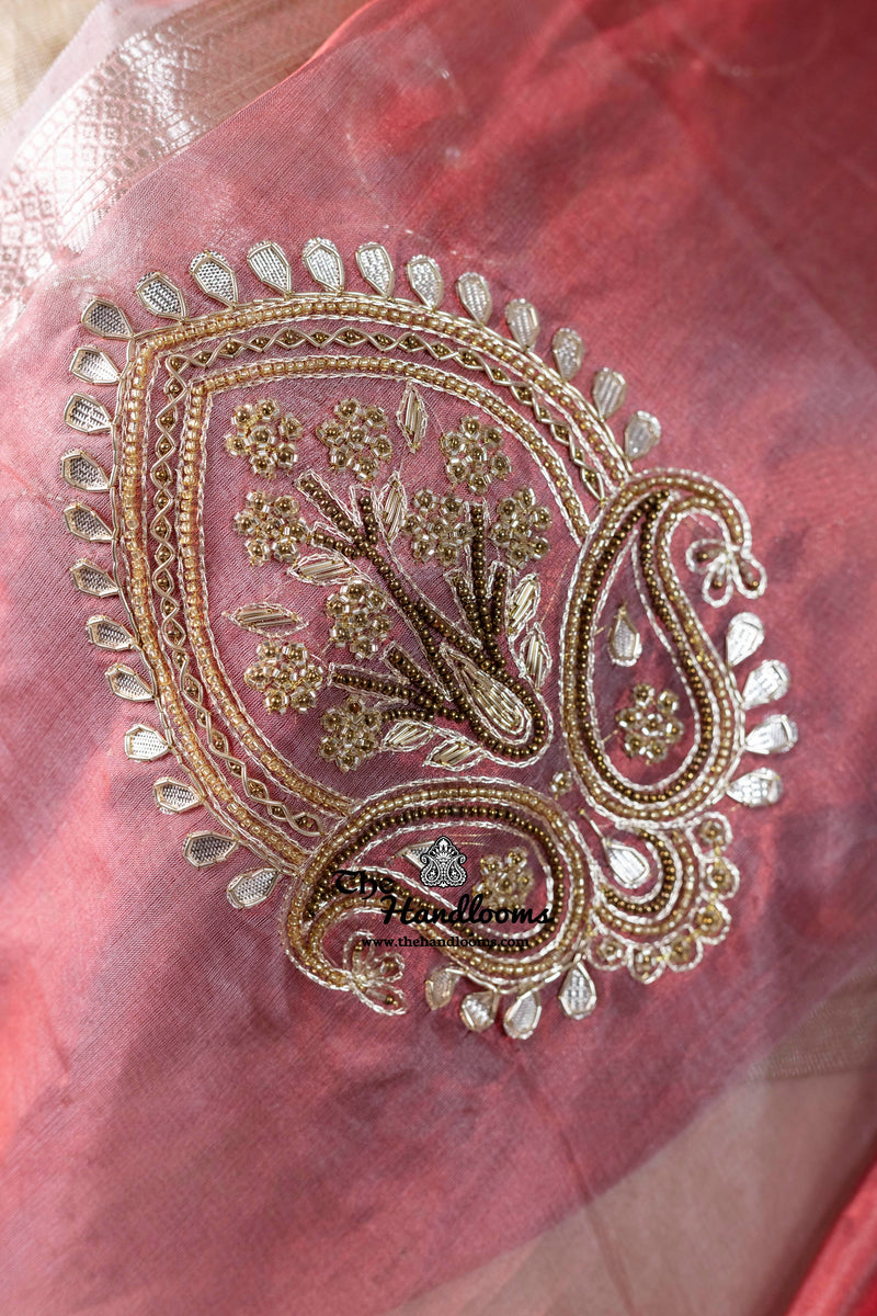 Pure Kora Tissue Handloom Banarasi Saree - Handwork