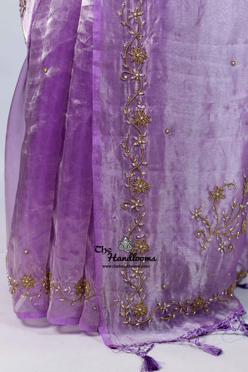 Pure Kora Tissue Handloom Banarasi Saree - Handwork