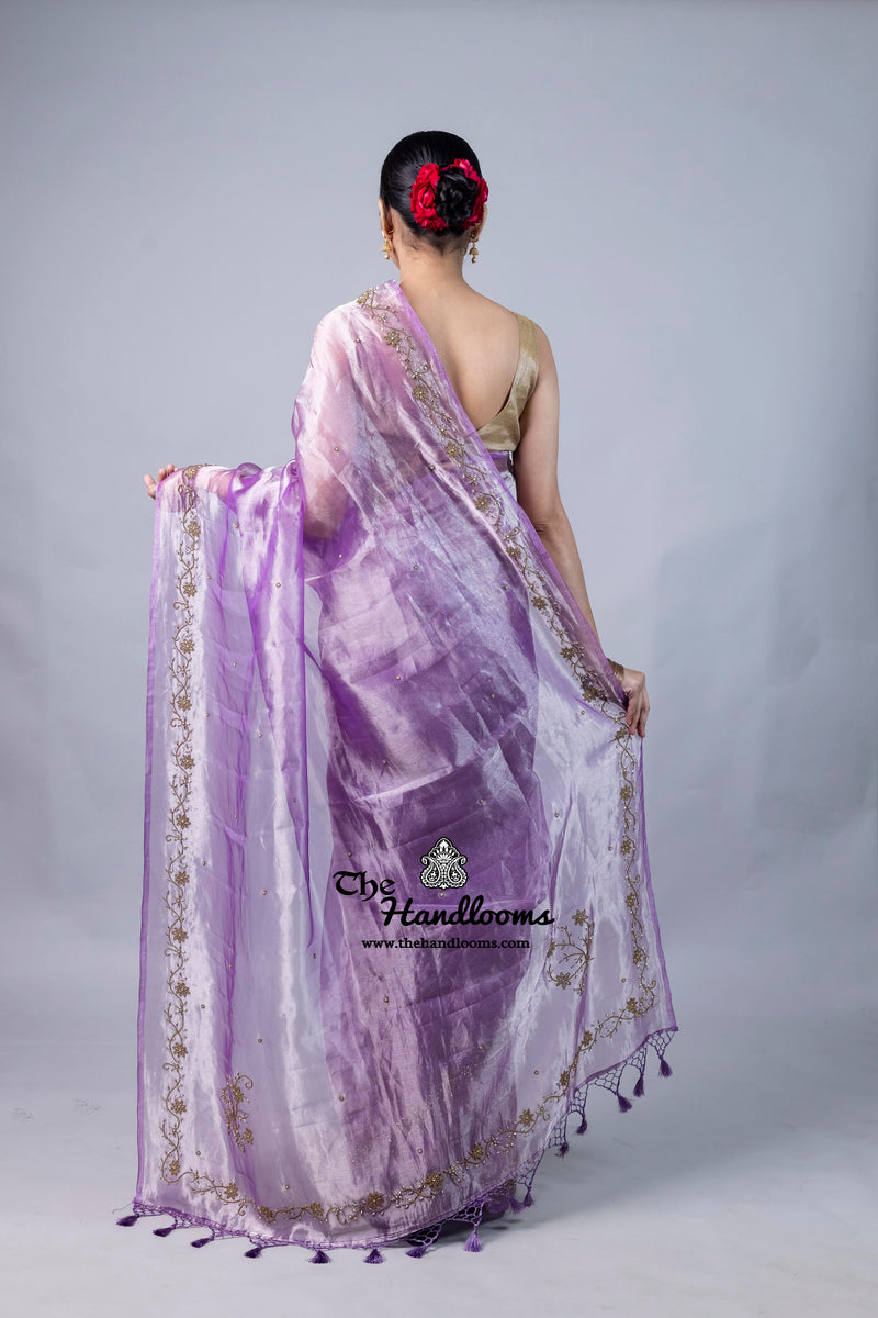 Pure Kora Tissue Handloom Banarasi Saree - Handwork