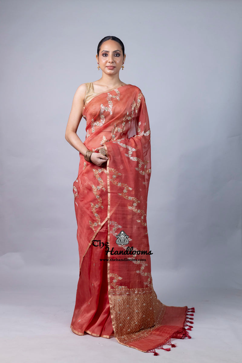 Pure Kora  Handloom Banarasi Saree With Zardosi And Cut Dana Handwork